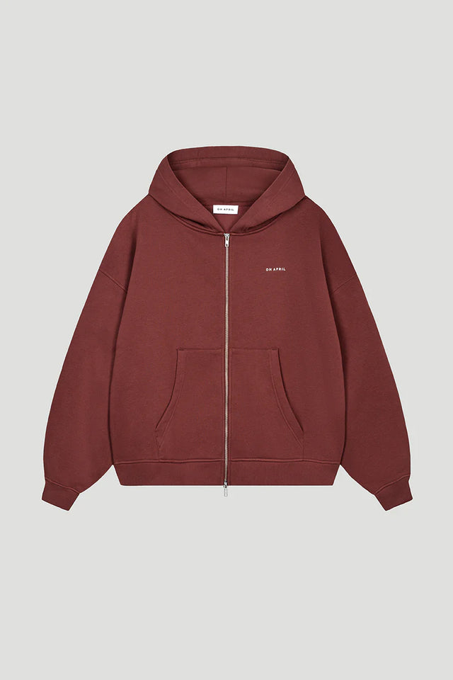OH APRIL Zip Boyfriend Hoodie Cherrywood