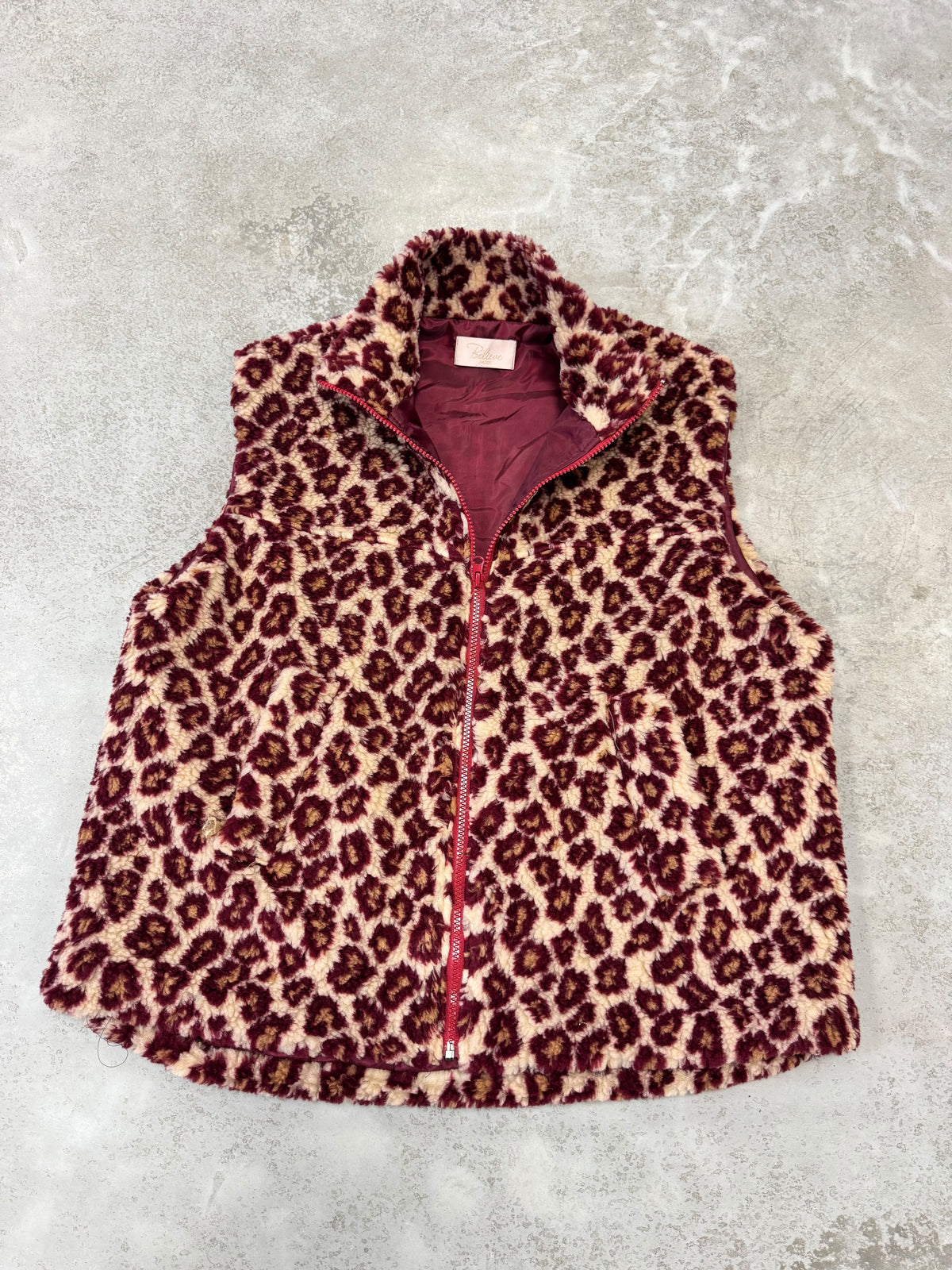LEO Teddy Weste creme/burgundy/camel