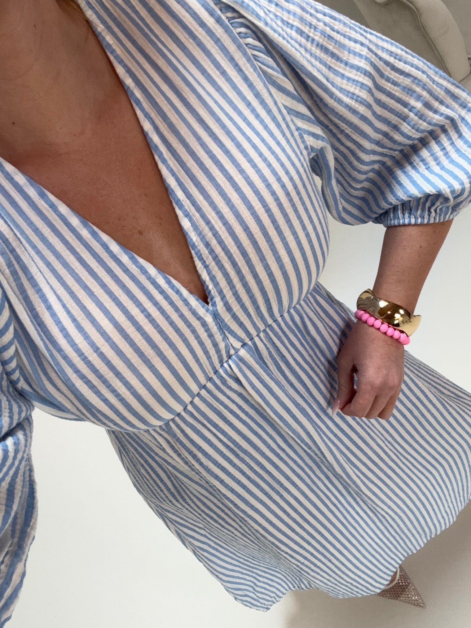 Signature Musselin Kleid  Blue Stripes