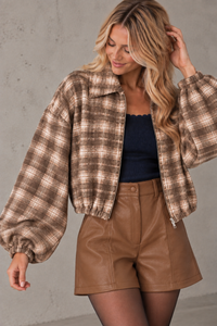 Cropped Flanell Jacke KARO beige/creme