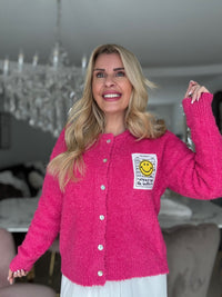Kuschelige Strickjacke mit Smiley Patch fuchsia