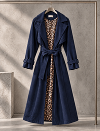 Velours Trenchcoat COZY KISS mit LEO Innenfutter mitternachtsblau
