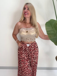 Bandeau Top mit elastischem Gummizug beige