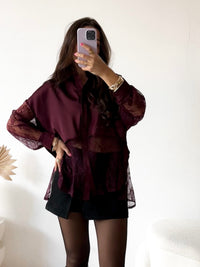 Silky Bluse  Velvet Wine mit Spitze