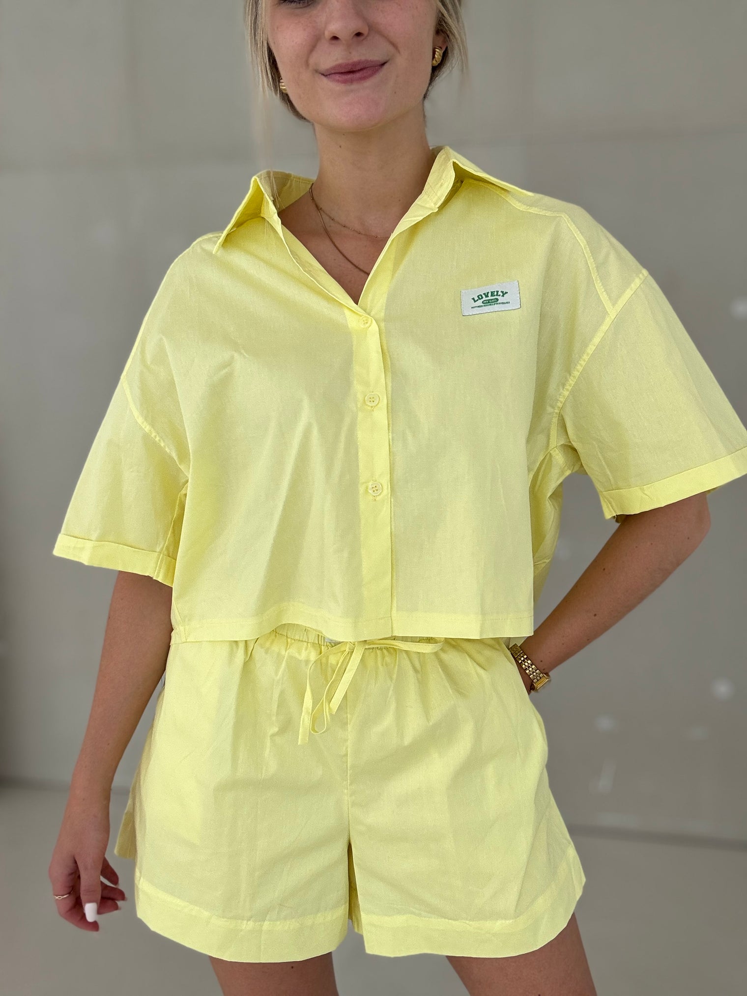 Bluse kurzarm soft yellow LOVELY