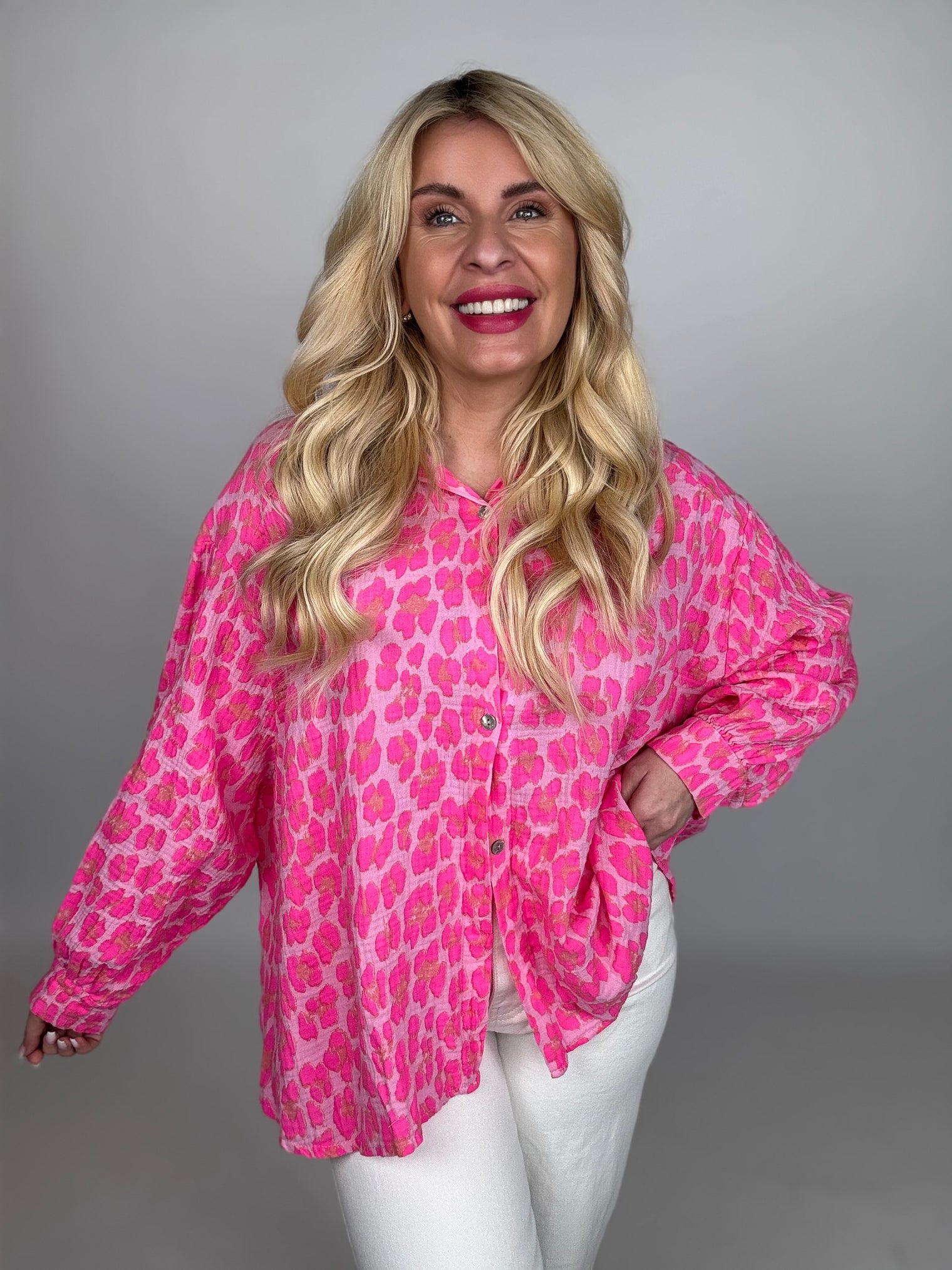 Musselin Bluse rosa LEO POWER hot pink&rosa