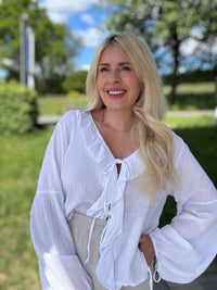 Bluse langarm Volants&Schleifchen WEIß
