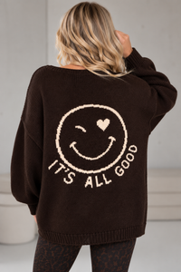 Oversize Strickpullover mit Smiley&Rückenprint dark chocolate/creme