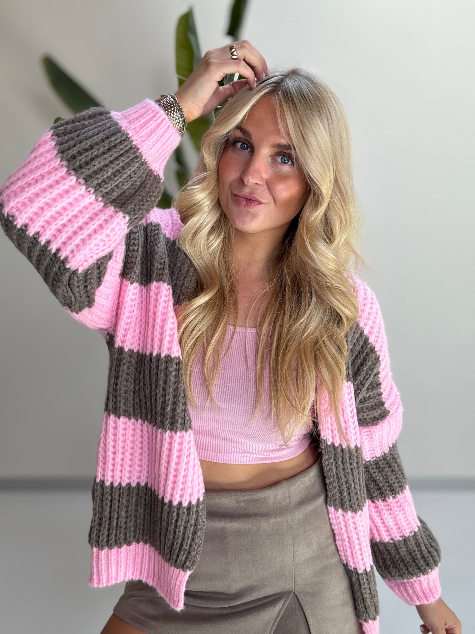 Strickjacke ONLY COZY VIBES taupe/rosa