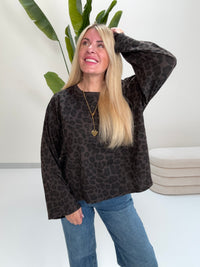 Longsleeve mit leicht ausgestelltem Ärmel dark chocolate LEO schwarz/braun