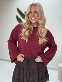 Longsleeve mit leicht ausgestelltem Ärmel STRIPES rot/braun