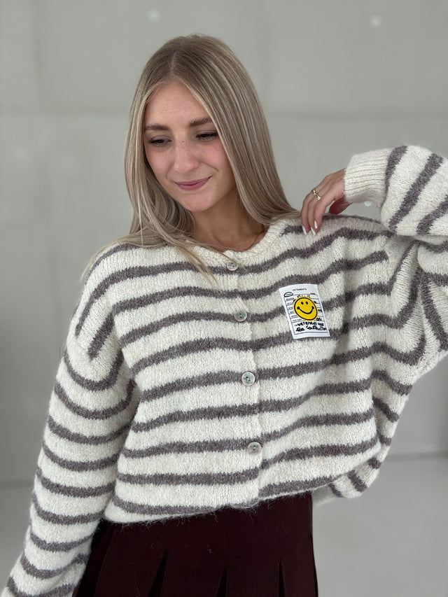 Cardigan ONLY GOOD VIBES creme/Taupe Grey