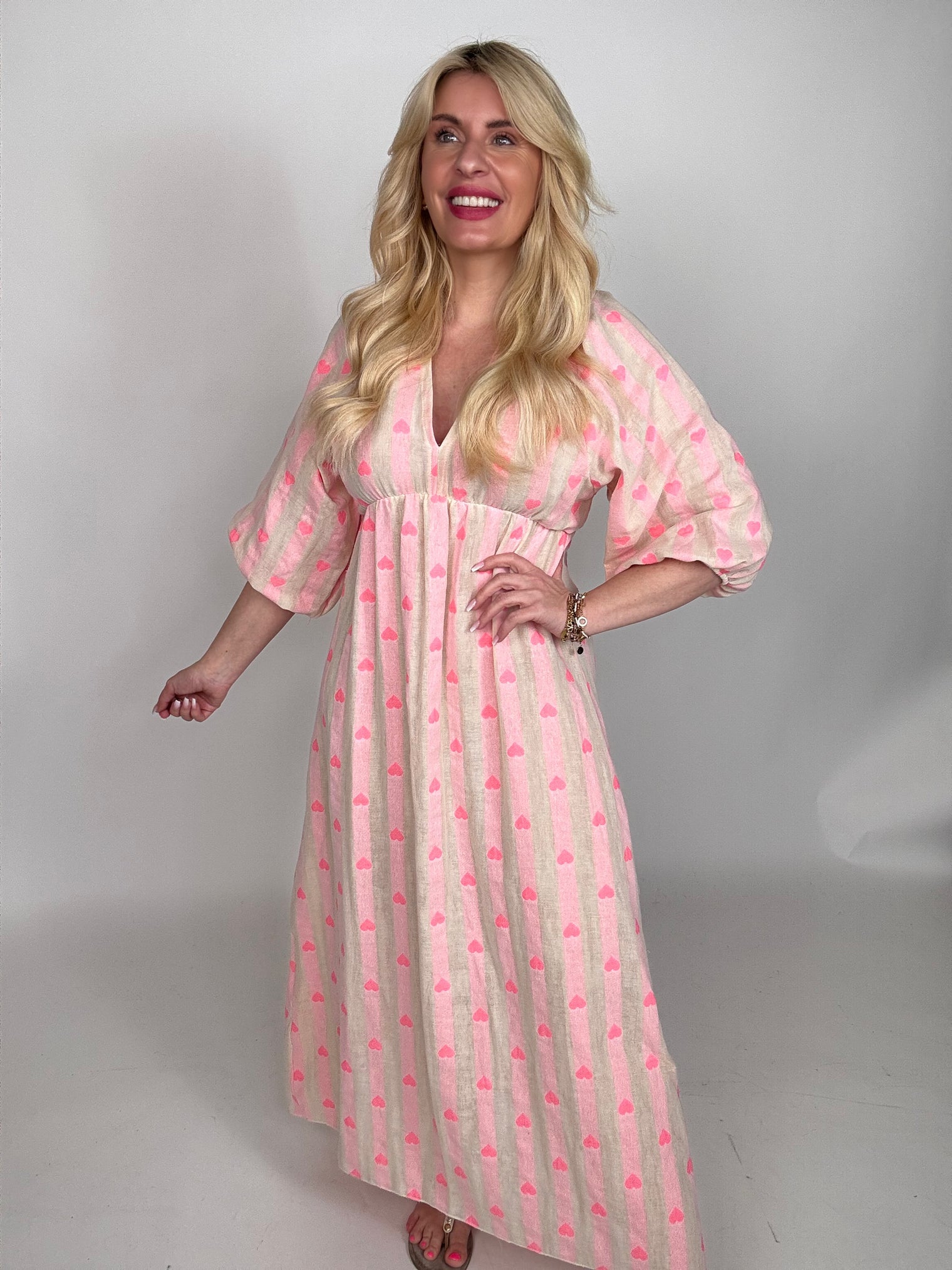 Leinen Kleid HEART ALARM rose mit HERZEN pink