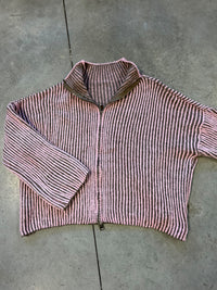 Strickjacke ZIPPER STRIPES rosa/taupe