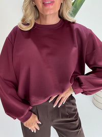 Butterstoff Pullover mit Gummizug unten burgundy