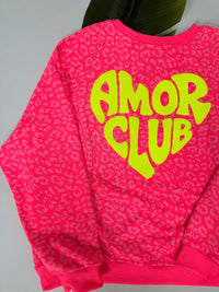 Sweater mit Rückenprint AMOR CLUB hot fuchsia leo