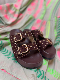 Sandalen FASHION VICTIM dark chocolate mit Nieten & Glitzersteinen