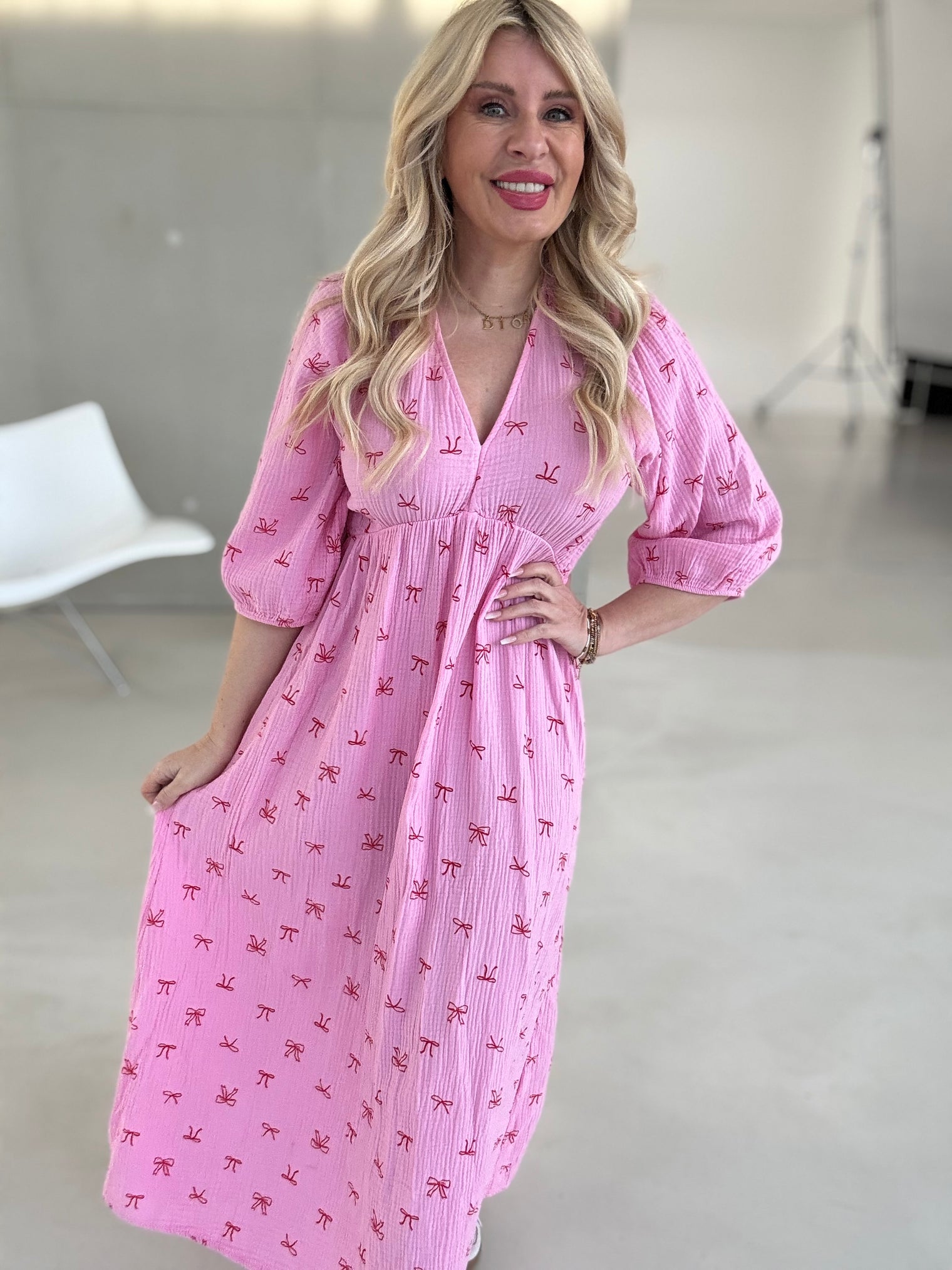 Musselin Kleid rosa LOVELY BOWS rot