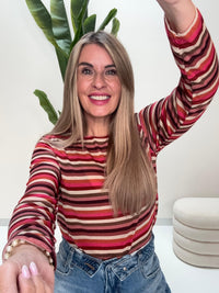 Comfy Stretchy Cashmere Langarmshirt pflaume/creme/pink/rost