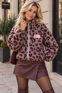 Kuschel Jacke LEO & Patch DRESS FOR YOURSELF taupe/burgundy