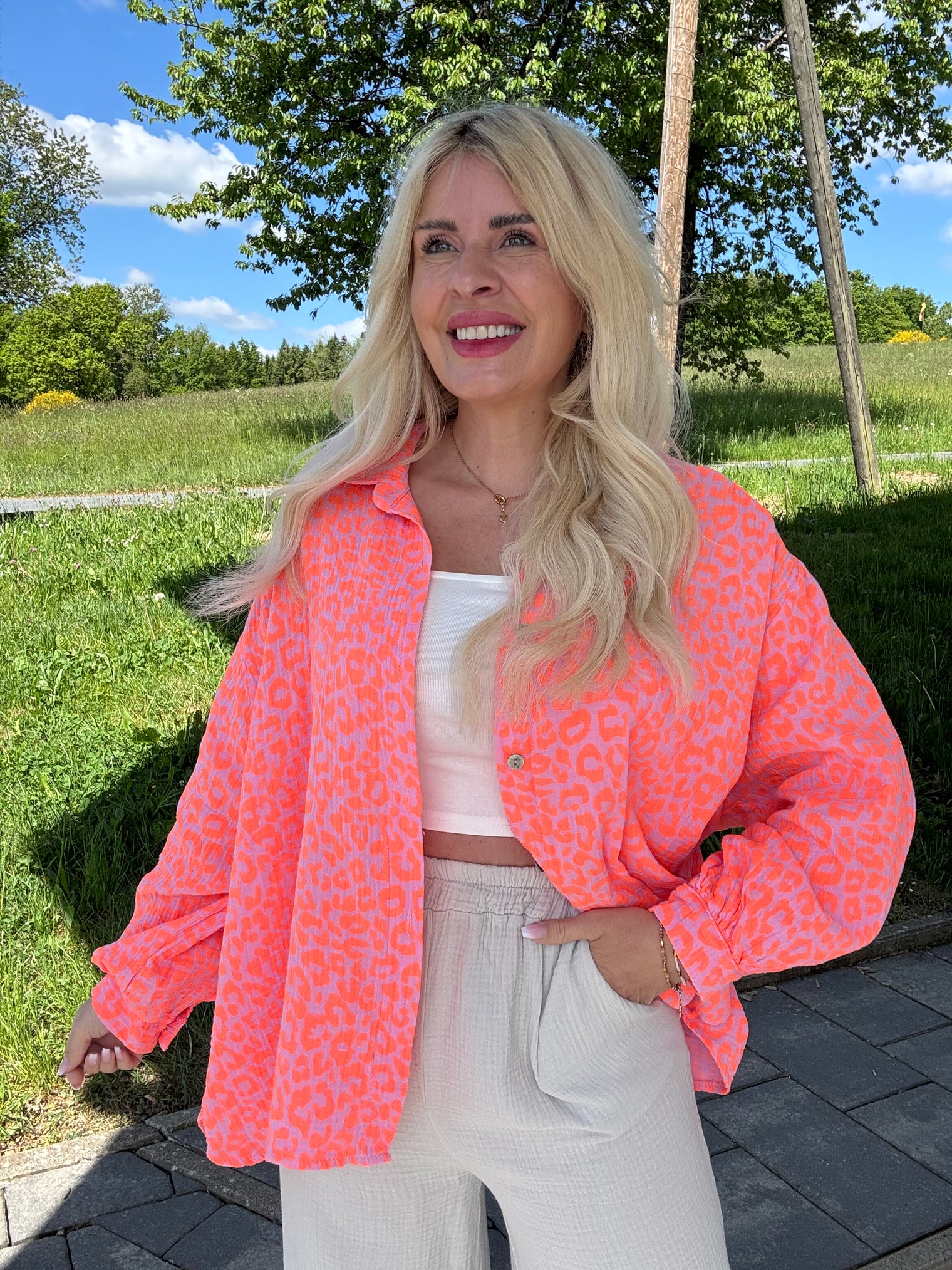 Musselin Bluse rosa LEO LOVER hot orange