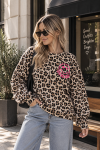 Oversize Sweater beige Leo ITS ALL GOOD pink mit Rückenprint