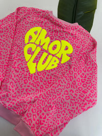 Sweater mit Rückenprint AMOR CLUB rosa leo