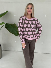 Signature Pullover BIG HEARTS rosa&coffee