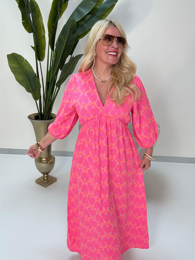 Signature Musselin Kleid pink ORNAMENTS hotpink/orange