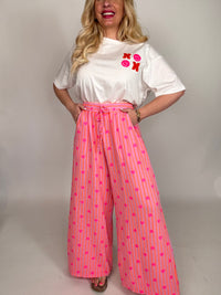 Stylische Musselin Hose rosa HEART ATTACK hot orange&Herzen pink