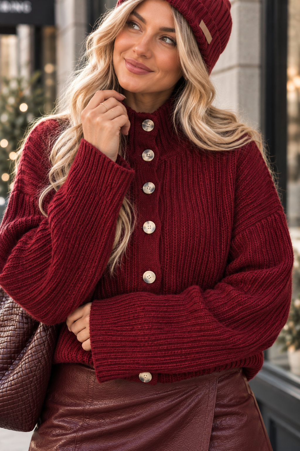 Strickjacke mit Knopfleiste burgundy