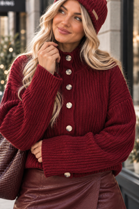 Strickjacke mit Knopfleiste burgundy
