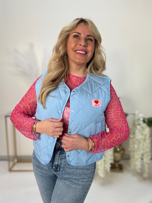 Puffy Weste Spring Lover mit Patch blau