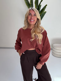 Butterstoff Pullover mit Gummizug unten rost