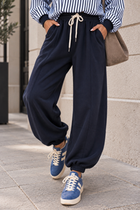 Stylische Barrel Hose COZY MYSTIQUE mitternachtsblau mit Tunnelzug
