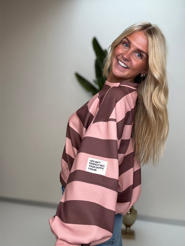 Butterstoff Sweater mit Patch am Ärmel BIG STRIPES soft Peach/coffee