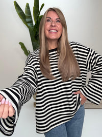 Longsleeve mit leicht ausgestelltem Ärmel STRIPES cremeweiß/schwarz