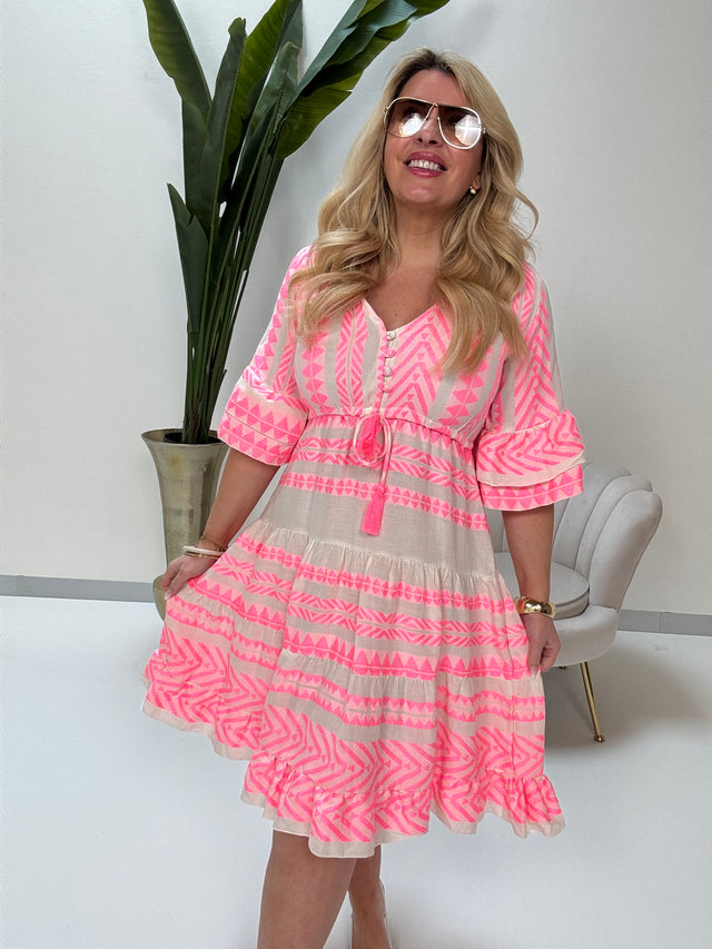 BOHO Kleid Summer Love pink weiß