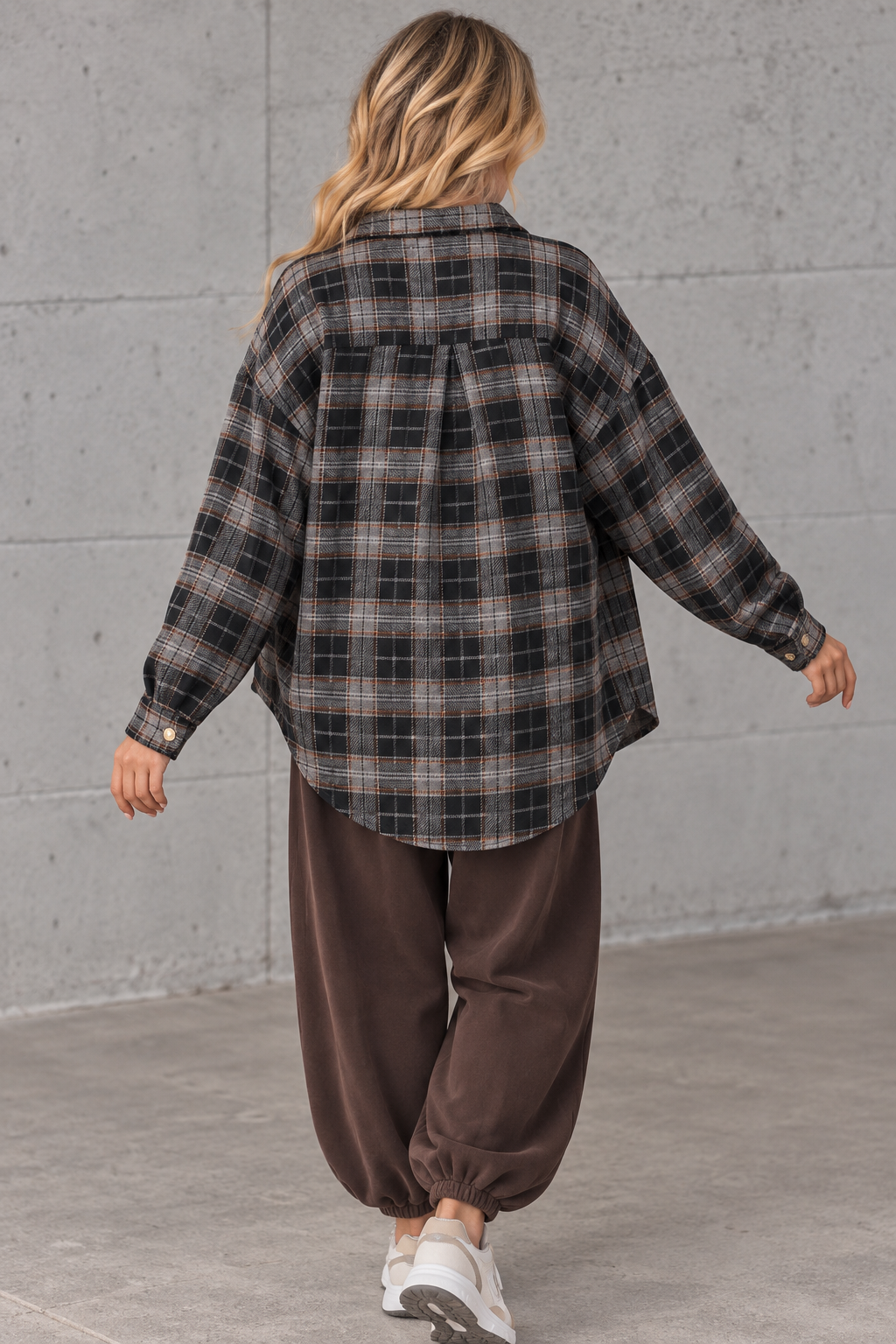 Weiches Oversize Flanellhemd kariert grau/schwarz