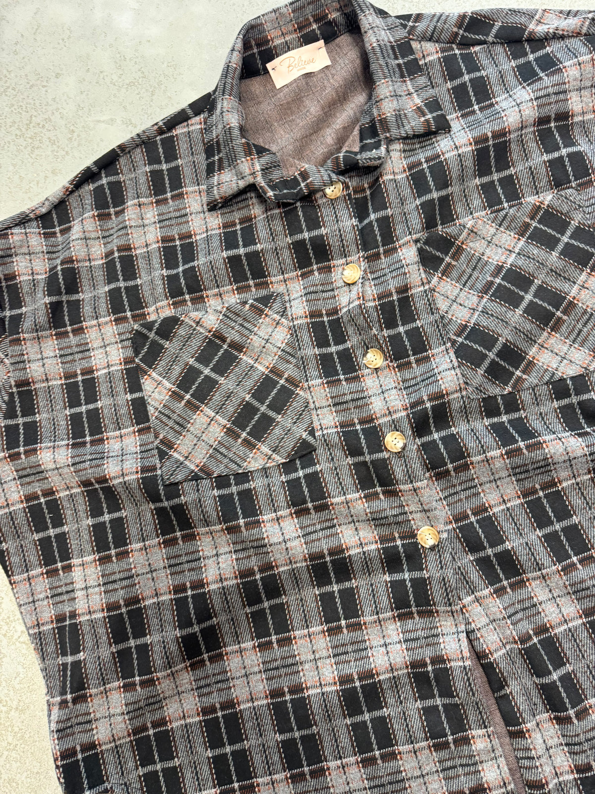 Weiches Oversize Flanellhemd kariert grau/schwarz