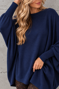 Fledermauspullover Feinstrick navy