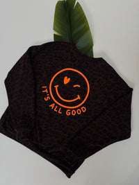 Oversize Sweater dark chocolate Leo ITS ALL GOOD orange mit Rückenprint