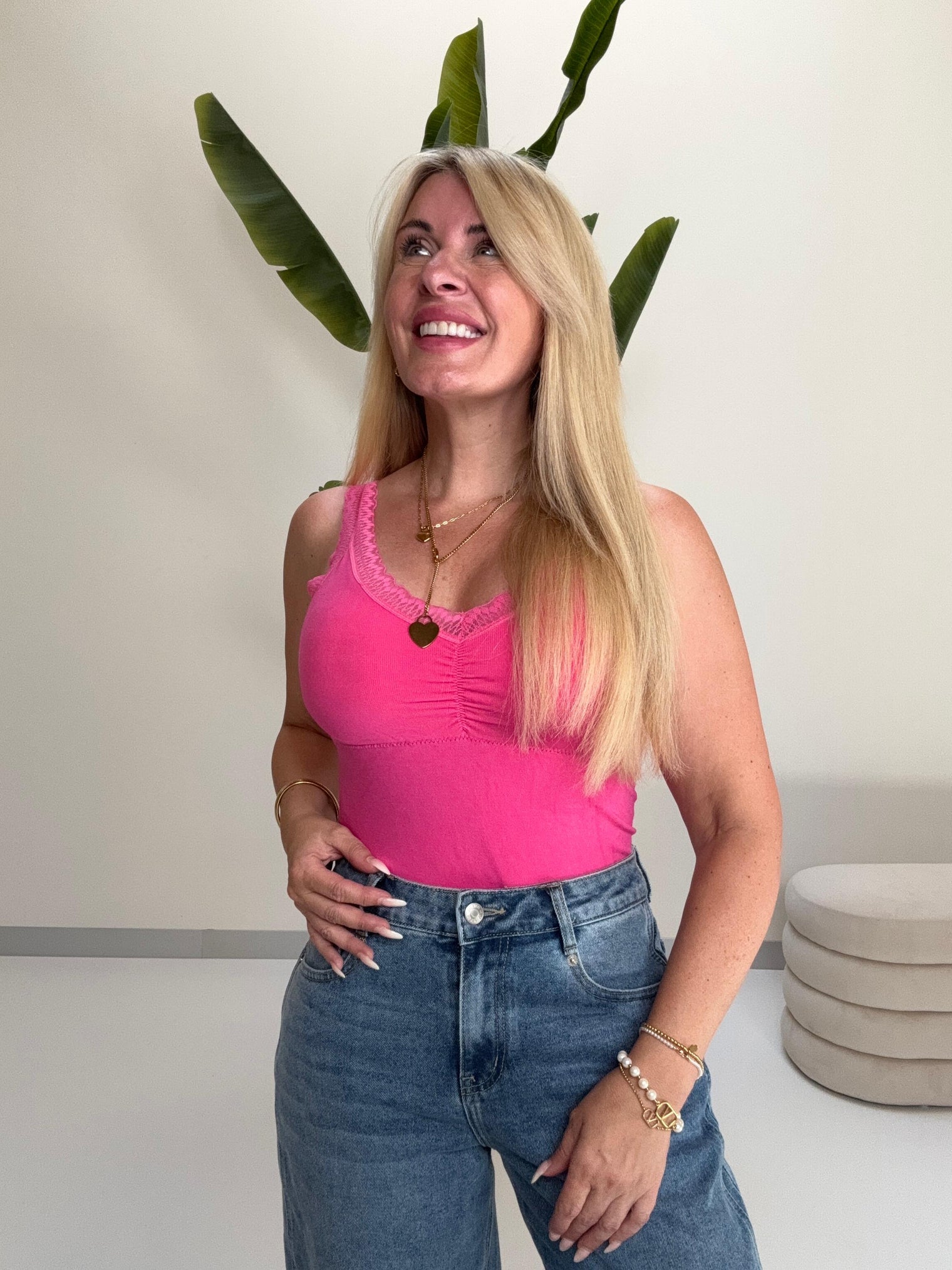 Basic Top mit Spitze EVERYDAY`S pink