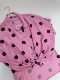 Leichte Sommer Bluse candy rose BIG POLKA DOTS coffee