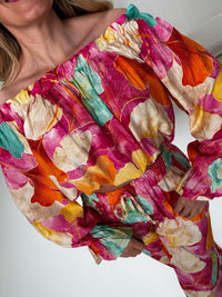 Carmen Bluse langarm FLORAL QUEEN fuchsia/mint/orange