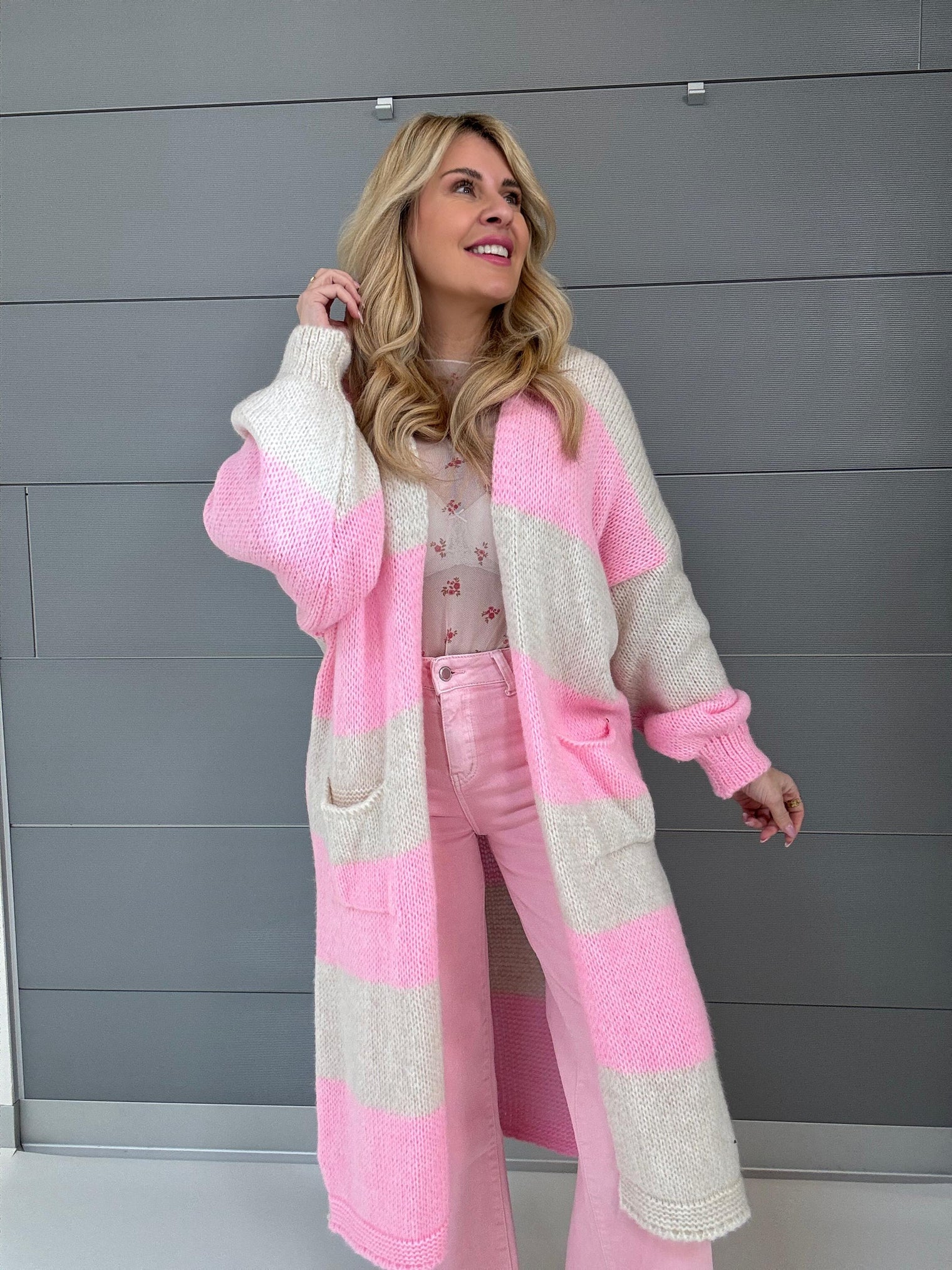 Strickmantel CANDY COLORS rosa/creme