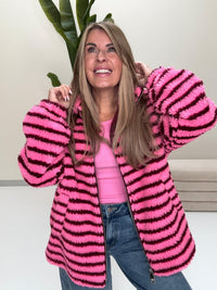 Teddy Jacke mit Reißverschluss pink/burgundy gestreift