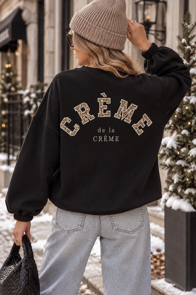 Sweater mit Rückenstickerei CREME DE LA CREME schwarz