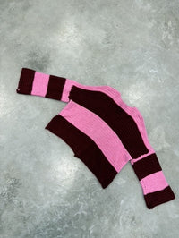 Strickjacke BLOCK STRIPES mit Knopfleiste burgundy/pink