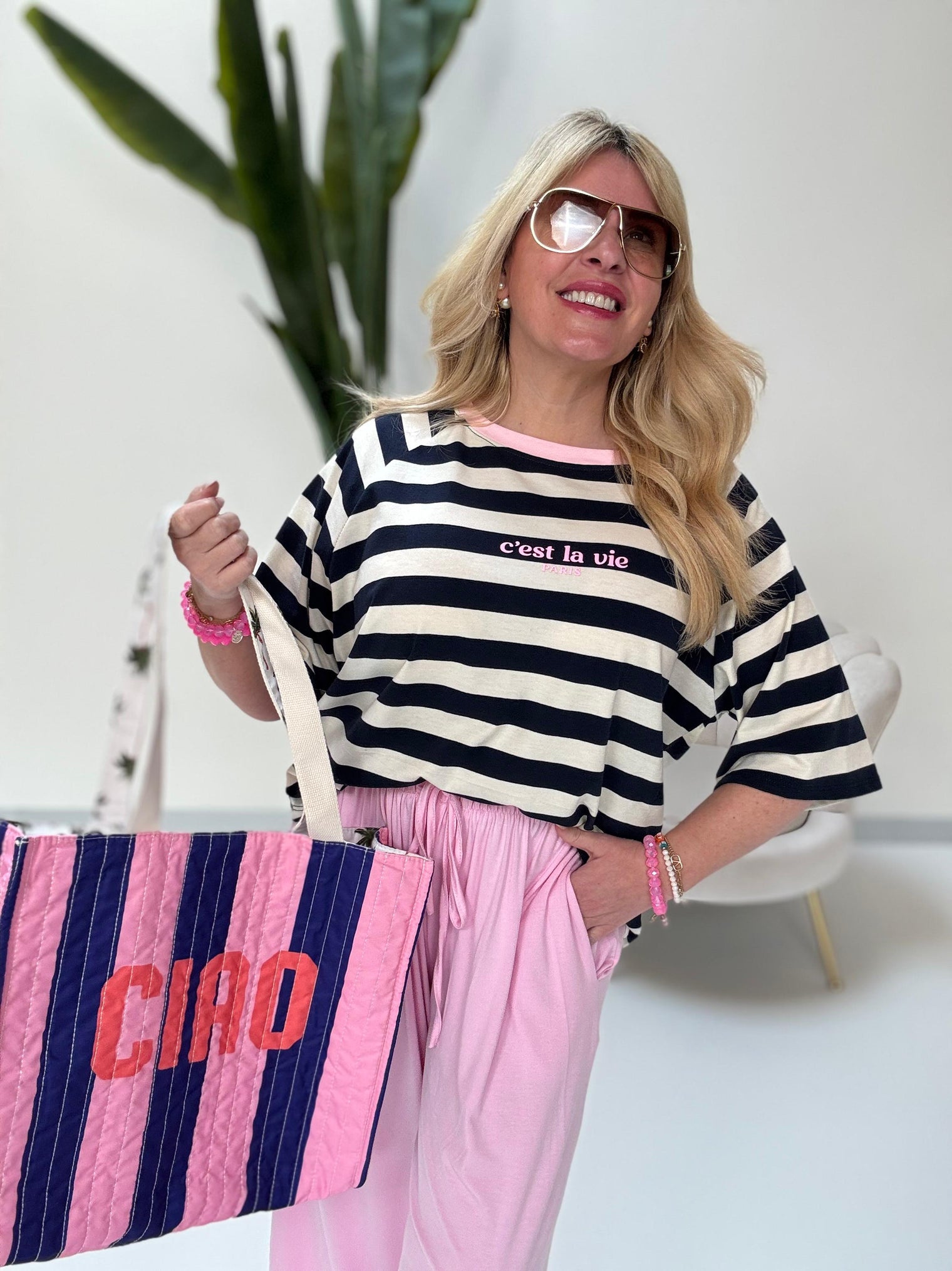Statement Shirt dunkelblau/weiß  C’est la vie Paris
